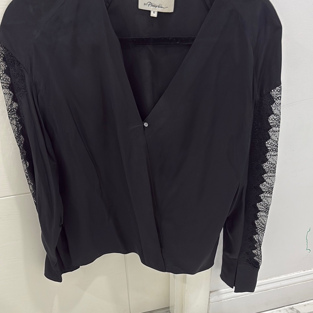 Black Lace Sleeve Women's Top